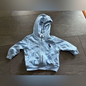 Boys Light Blue POLO zip-up Hoodie with Embroidered Logo, 12M